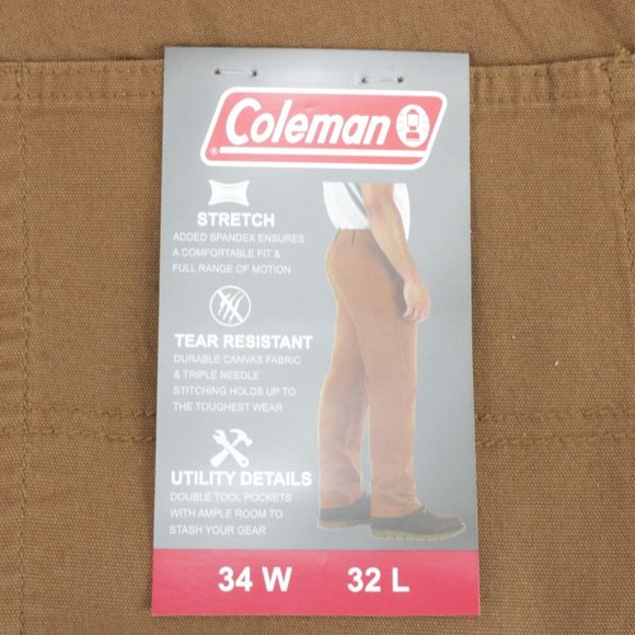 Coleman Mens Tear Resistant Stretch Canvas Utility Pant Brown Size 34 X 32 - Picture 7 of 8
